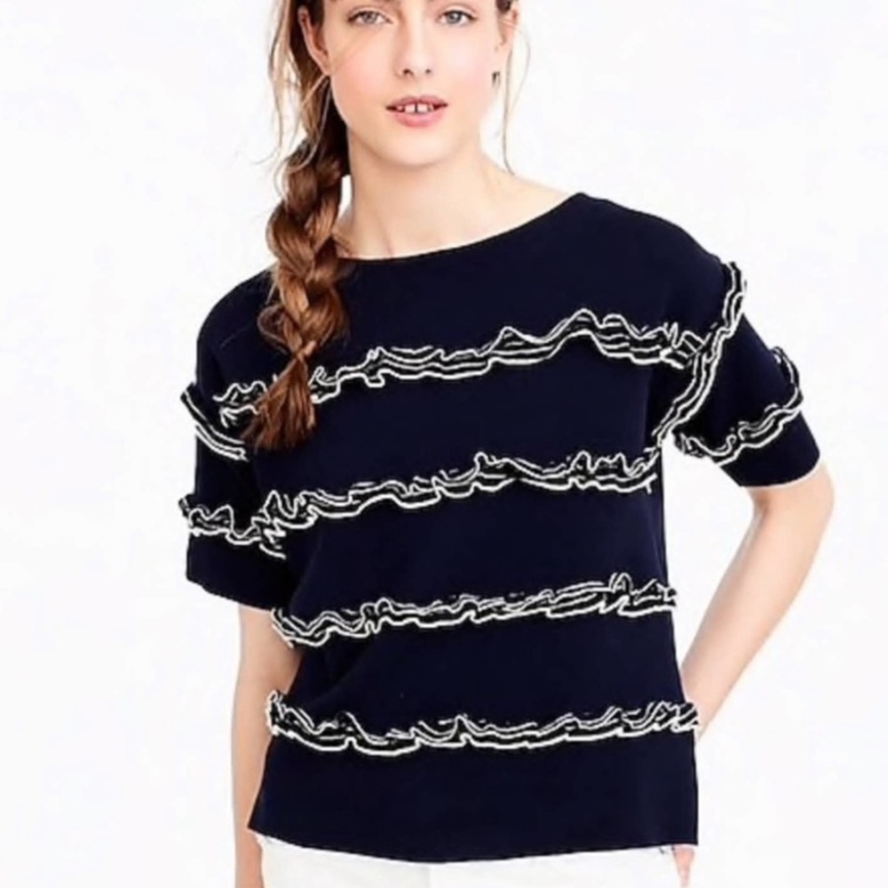 J. Crew Navy Blue Boxy Ruffle Top